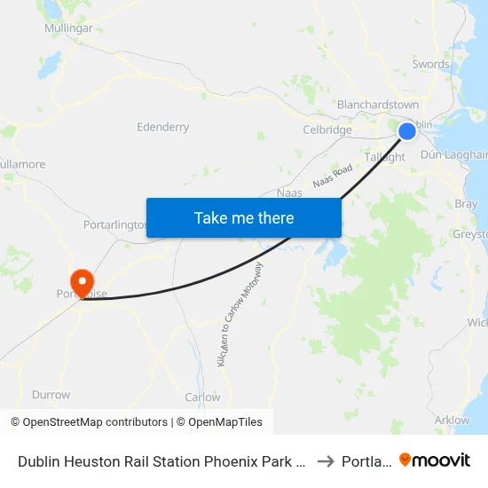 Dublin Heuston Rail Station Phoenix Park &amp; Dublin Zoo to Portlaoise map