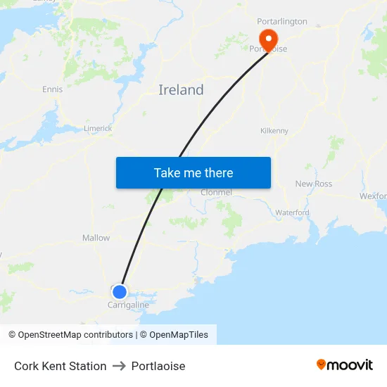 Cork Kent Station to Portlaoise map