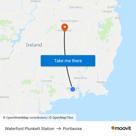 Waterford Plunkett Station to Portlaoise map