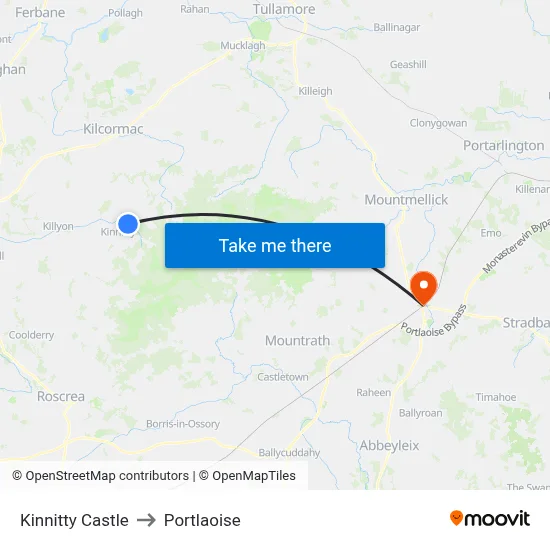 Kinnitty Castle to Portlaoise map