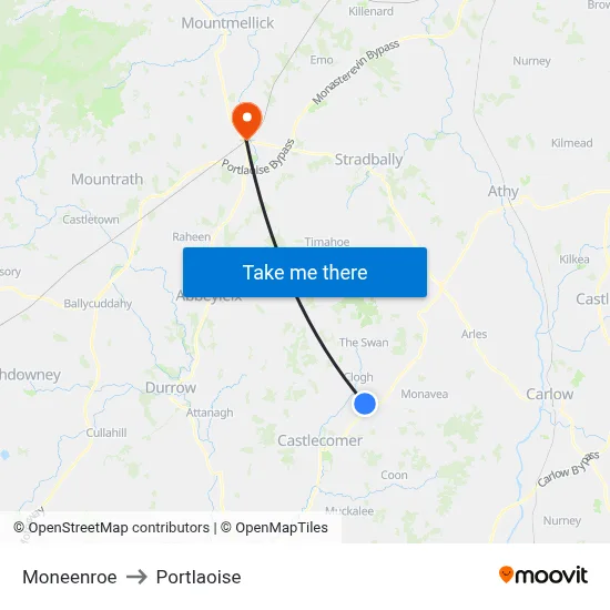 Moneenroe to Portlaoise map