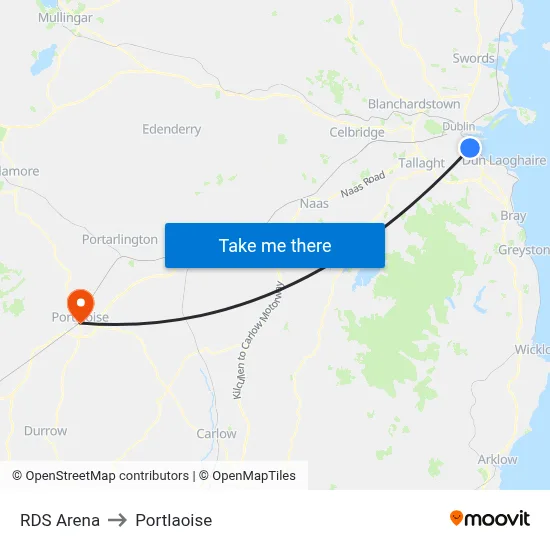 RDS Arena to Portlaoise map