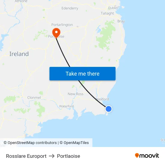 Rosslare Europort to Portlaoise map