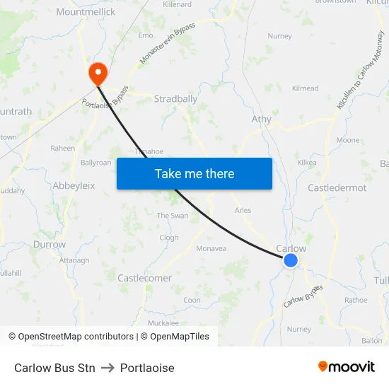 Carlow Bus Stn to Portlaoise map