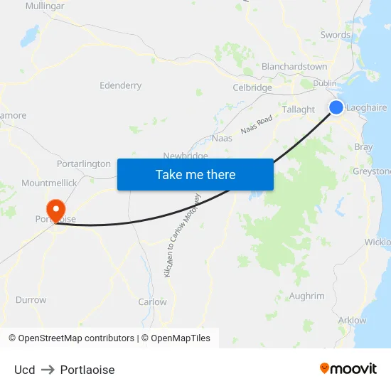 Ucd to Portlaoise map