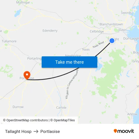 Tallaght Hosp to Portlaoise map