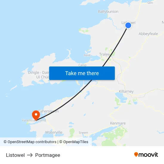 Listowel to Portmagee map