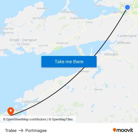 Tralee to Portmagee map
