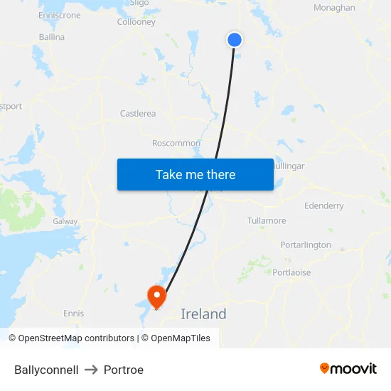 Ballyconnell to Portroe map