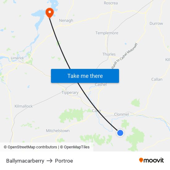 Ballymacarberry to Portroe map