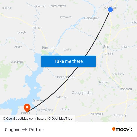 Cloghan to Portroe map