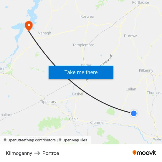 Kilmoganny to Portroe map