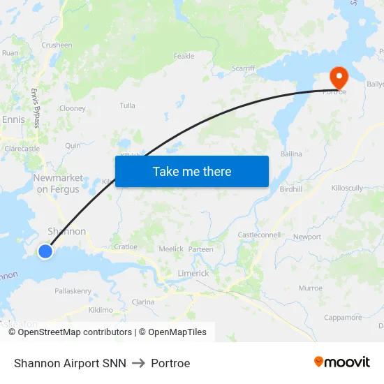 Shannon Airport SNN to Portroe map