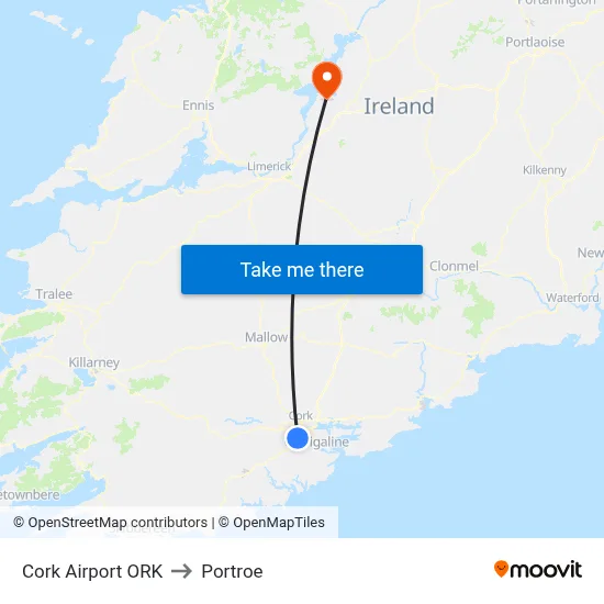 Cork Airport ORK to Portroe map