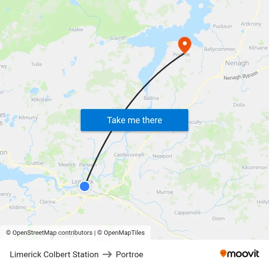Limerick Colbert Station to Portroe map