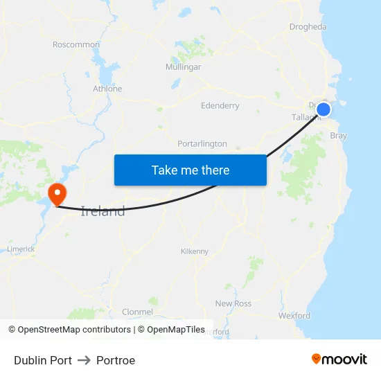 Dublin Port to Portroe map