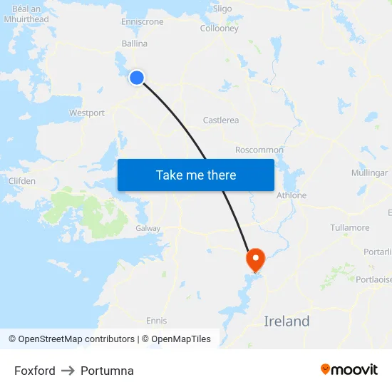 Foxford to Portumna map