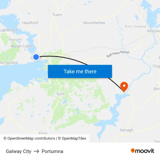 Galway City to Portumna map