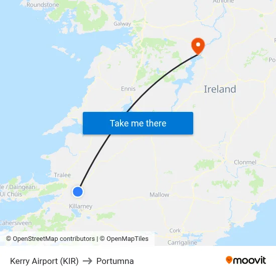 Kerry Airport (KIR) to Portumna map