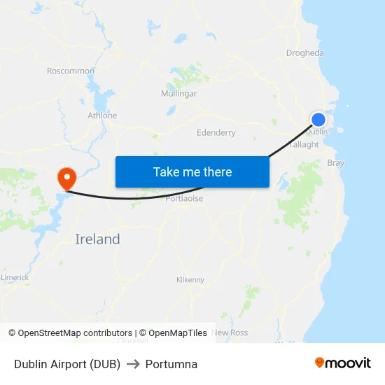 Dublin Airport (DUB) to Portumna map