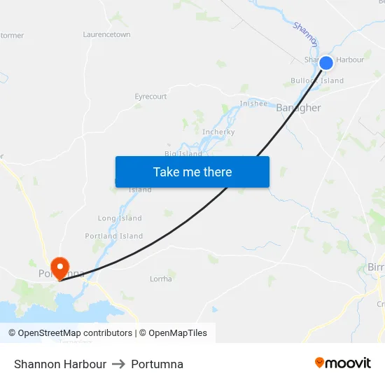 Shannon Harbour to Portumna map