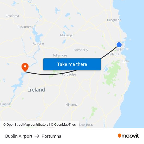 Dublin Airport to Portumna map