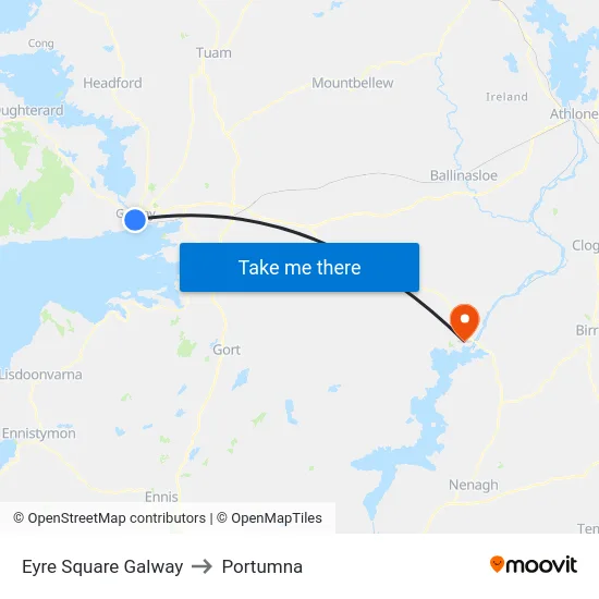 Eyre Square Galway to Portumna map
