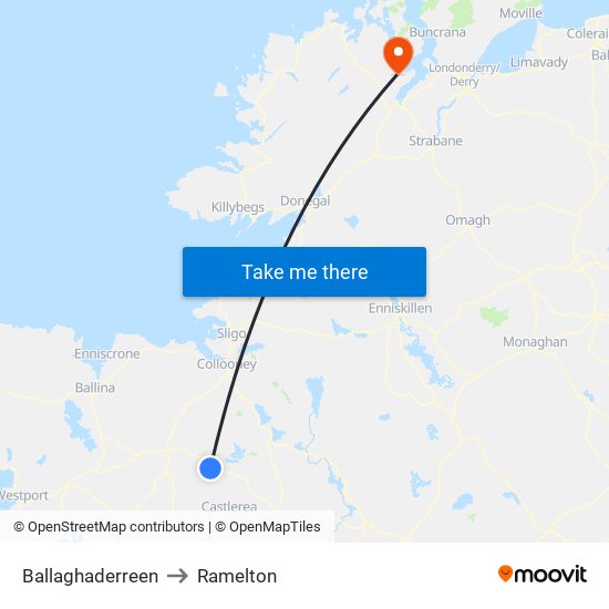 Ballaghaderreen to Ramelton map
