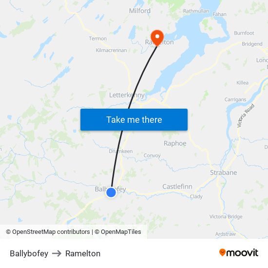 Ballybofey to Ramelton map