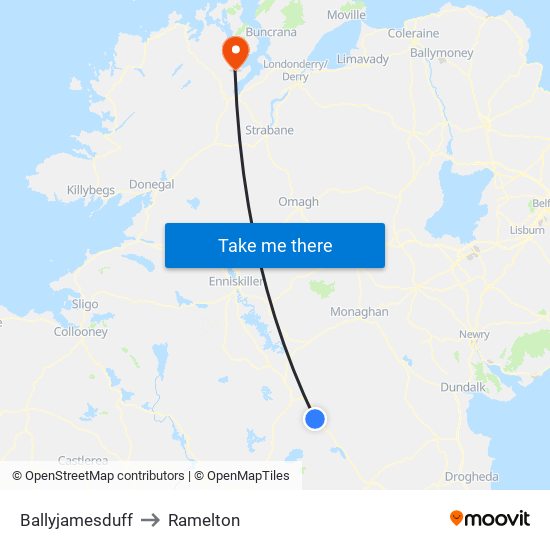 Ballyjamesduff to Ramelton map
