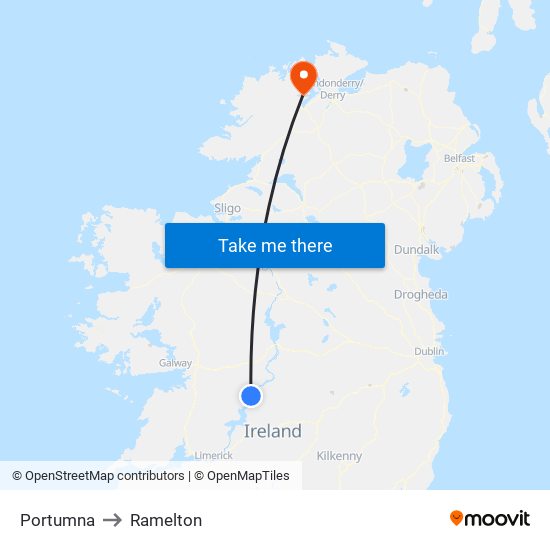 Portumna to Ramelton map