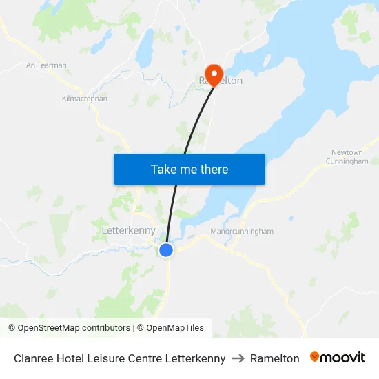 Clanree Hotel Leisure Centre Letterkenny to Ramelton map