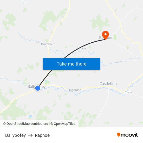 Ballybofey to Raphoe map