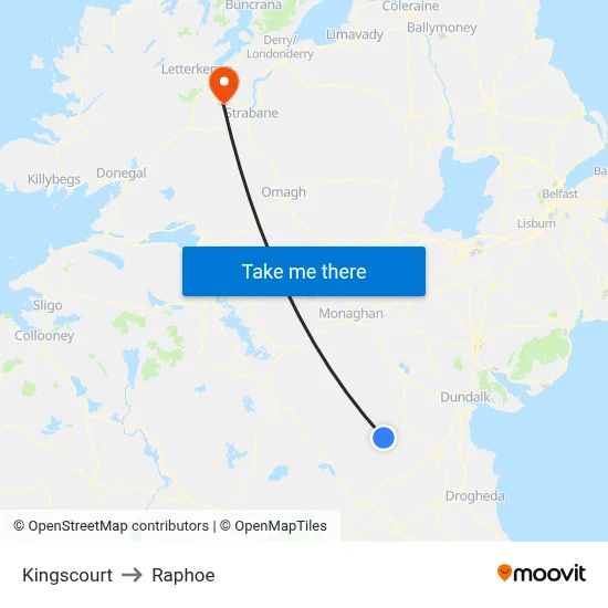 Kingscourt to Raphoe map