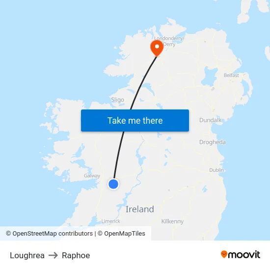 Loughrea to Raphoe map