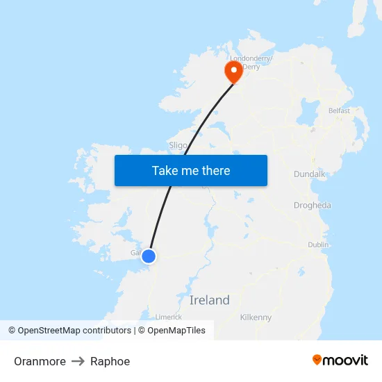 Oranmore to Raphoe map