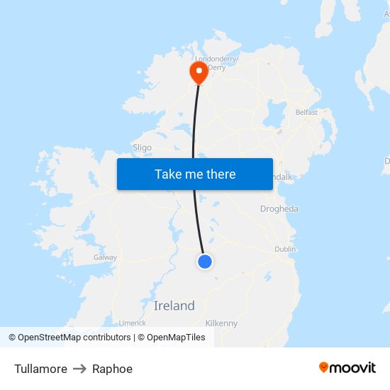 Tullamore to Raphoe map