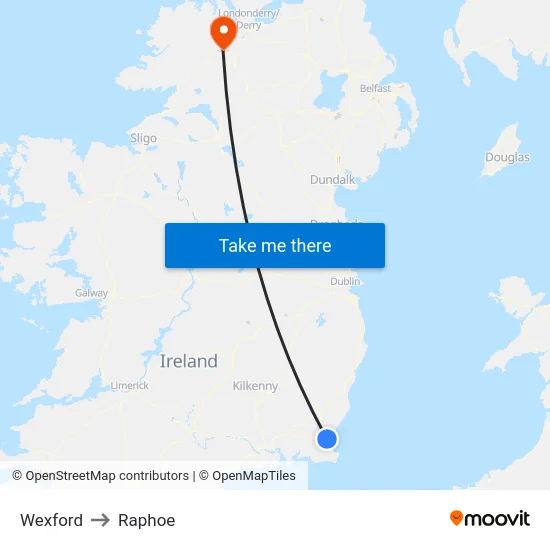 Wexford to Raphoe map