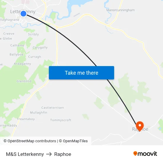 M&S Letterkenny to Raphoe map