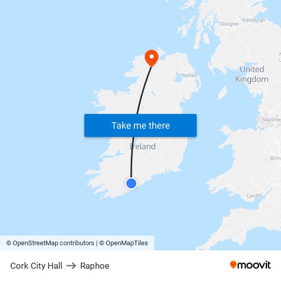 Cork City Hall to Raphoe map