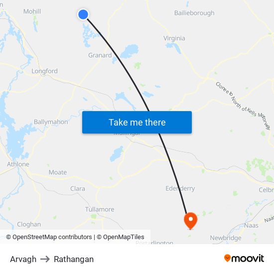 Arvagh to Rathangan map