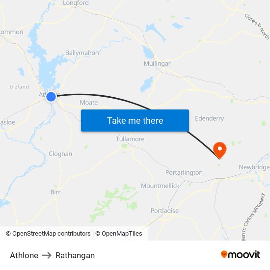 Athlone to Rathangan map