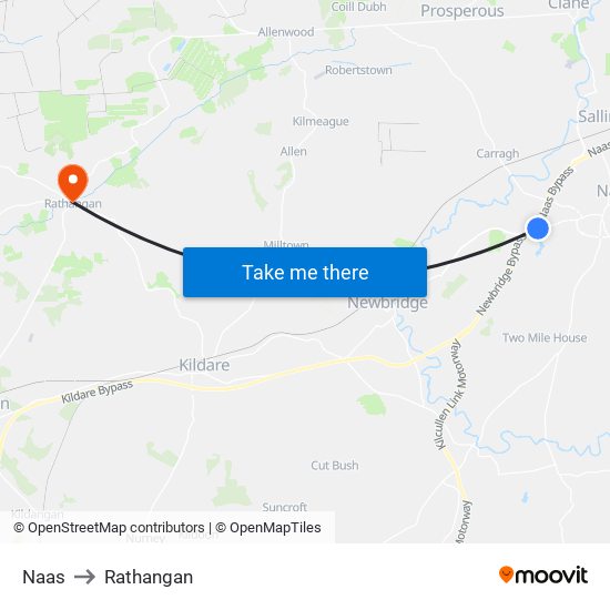 Naas to Rathangan map