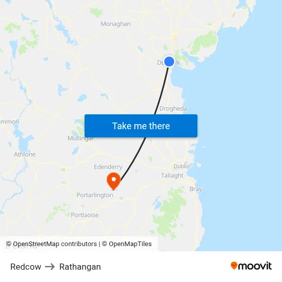 Redcow to Rathangan map