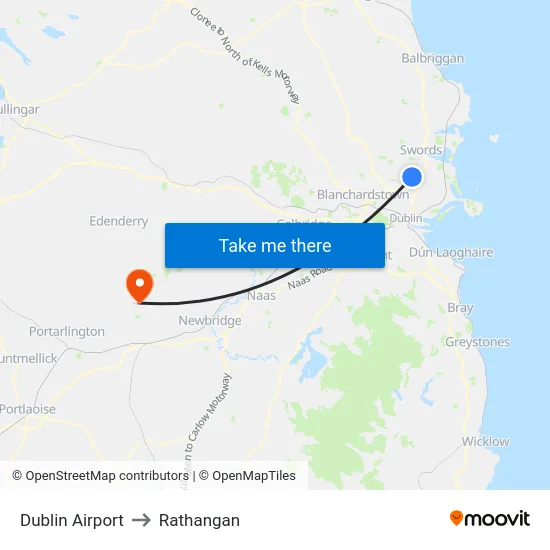 Dublin Airport to Rathangan map