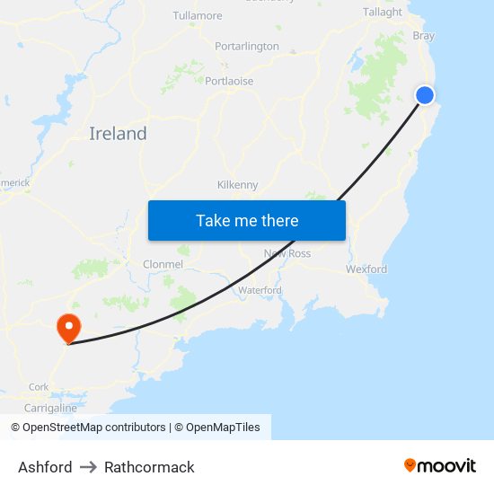 Ashford to Rathcormack map