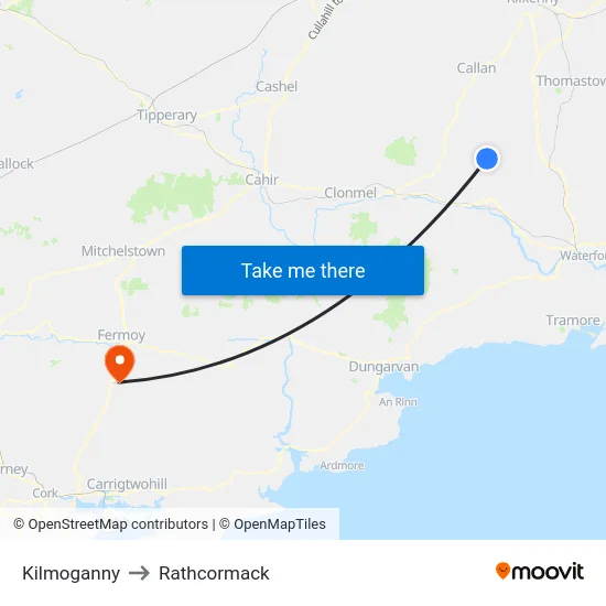 Kilmoganny to Rathcormack map