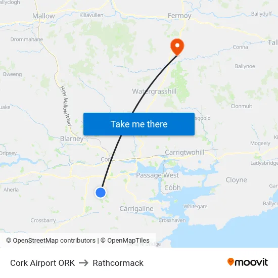Cork Airport ORK to Rathcormack map