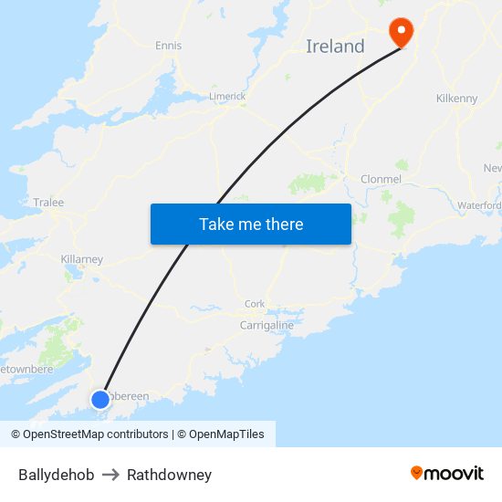 Ballydehob to Rathdowney map