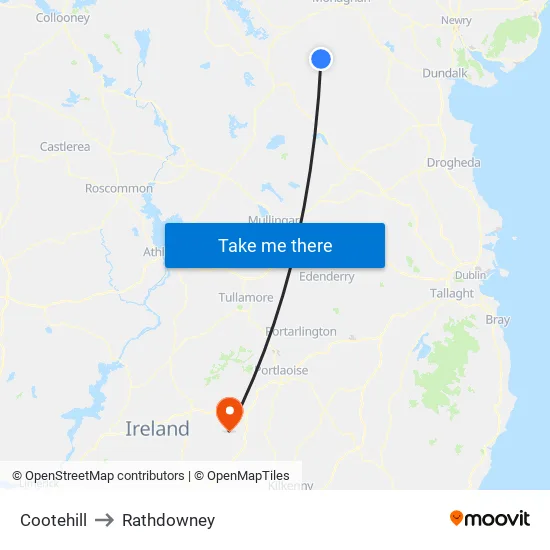 Cootehill to Rathdowney map
